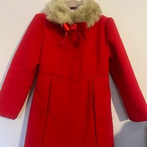 Janie and Jack Scarlet Pea Coat with Faux Fur Trim - Like New